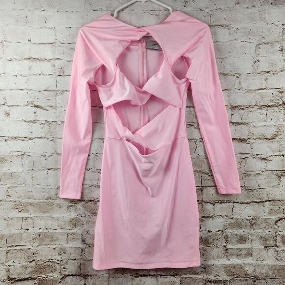 Coperni Cut Out Jersey Dress in Light Pink Small Long Sleeve Barbiecore Mini - Picture 4 of 14